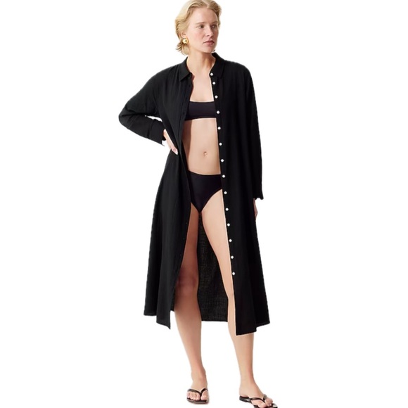 J. Crew Dresses & Skirts - J. CREW Long Beach Shirt Dress Cover-Up in Black Airy Gauze Sz M NWOT